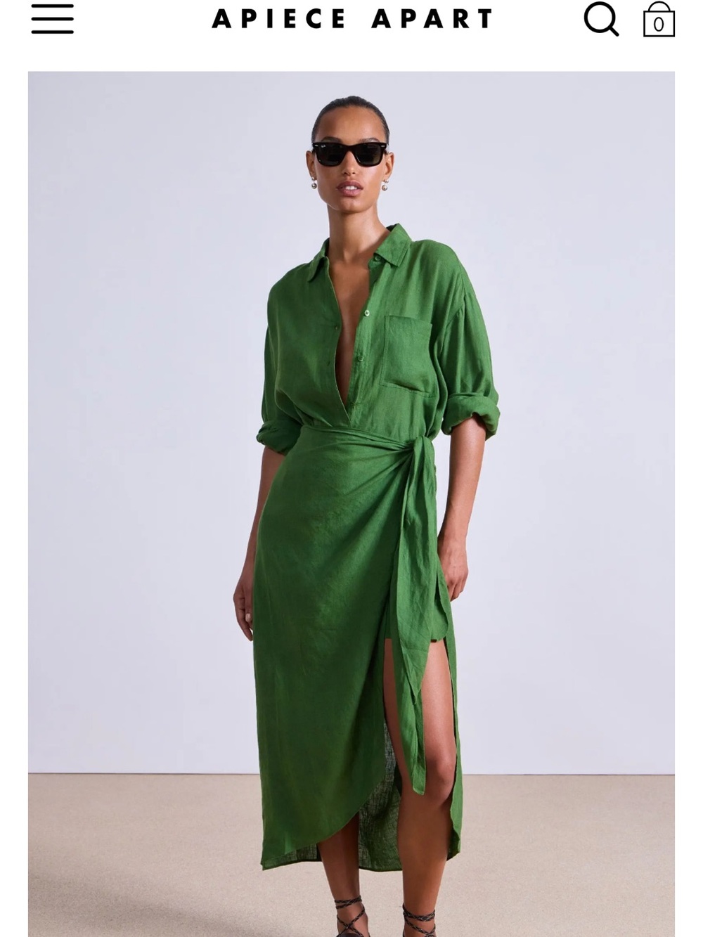 Apiece Apart Emerald Green Wrap Shirt Dress